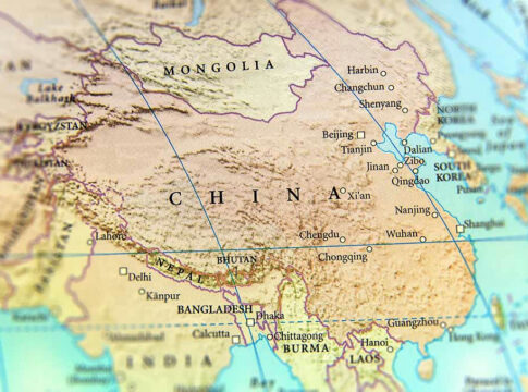 Map of China and surrounding countries.
